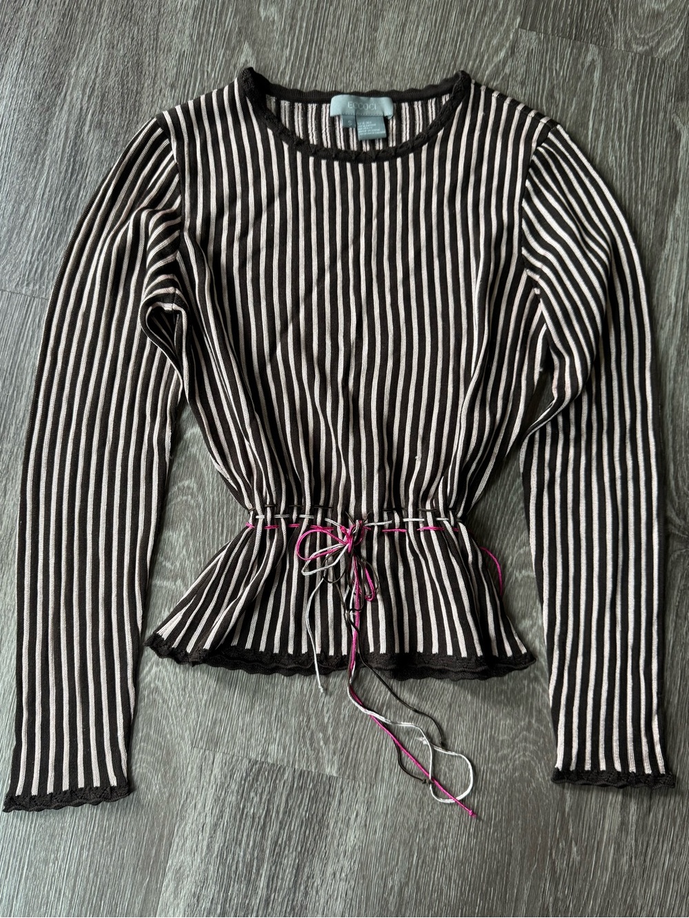 Vintage Eccoci Y2K Silk Blend Striped Tie Waist Long Sleeve Top Small Luxury